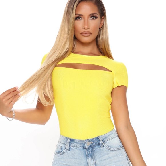 Fashion Nova Tops - Fashion Nova Keep Me Pleased Cut Out Top - Yellow